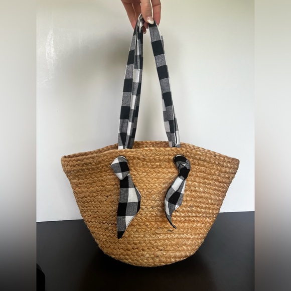 Shiraleah Jute Woven Summer Gingham Bag - Picture 1 of 3